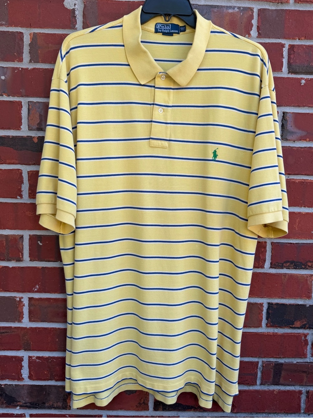 Polo Ralph Lauren 3XLT Yellow w/ Navy Stripes Short Sleeve Golf Polo Shirt C8